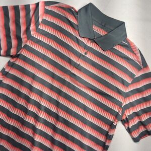 Nike Golf Tour Performance Mens Medium Grey Orange Striped Dri-FIT Polo Shirt